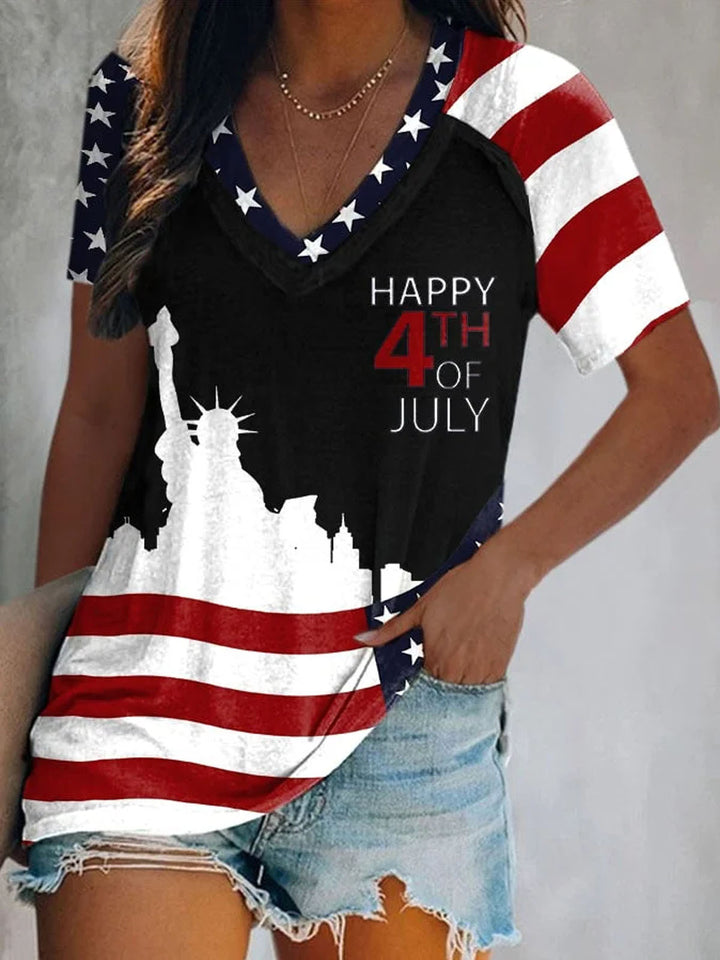 Independence Day Flag Striped Short-Sleeved V-Neck T-Shirt