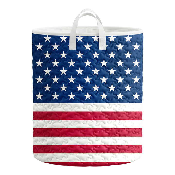American Flag Laundry Basket Quilted Summer Holiday Basket Large Laundry Hamper with Handles for Bedroom adorable