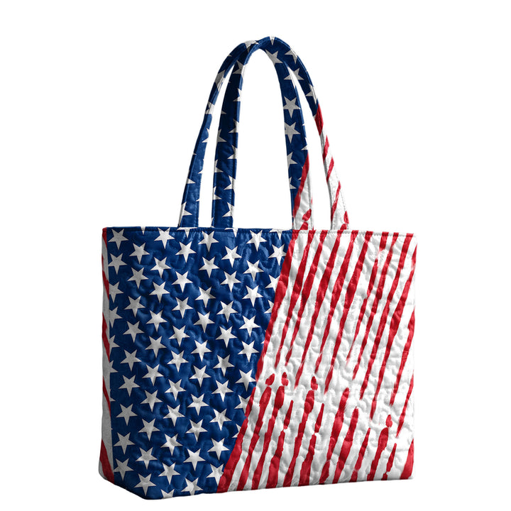 Quilted Tote Bag for Women American Flag Patriotic Handbags with Handles Travel Casual Purse for Vacation practical