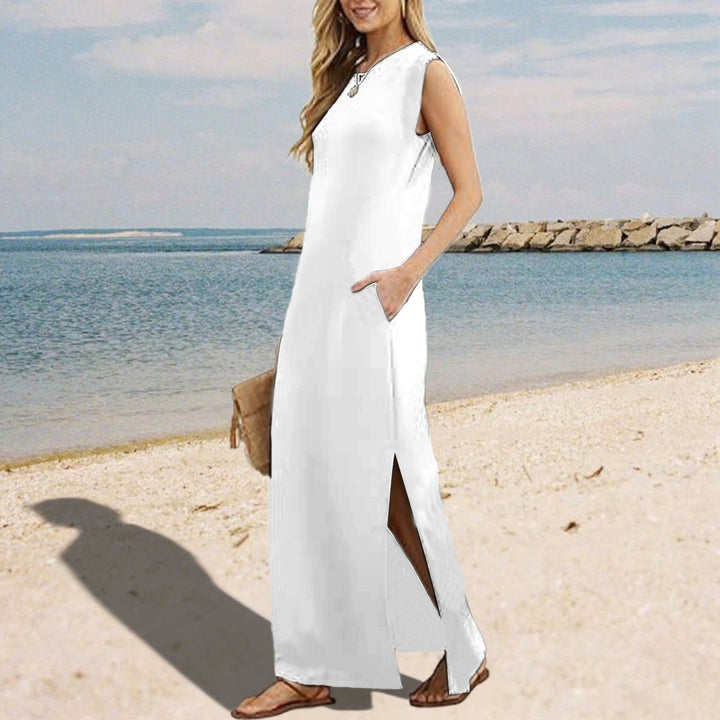 Tank Maxi Dress Sleeveless Solid Color Maxi Dress Loose Fit Side Slit Sundress for Fashionable Daily Wear Vacation Dating classy