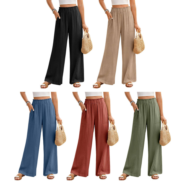 Wide Leg Palazzo Pants for Women High Waisted Elastic Waist Casual Pants Beach Lounge Trousers for Travel pleasant