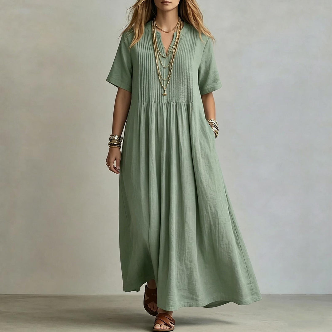 Short Sleeve Maxi Dress V Neck Short Sleeve Casual Long Dresses Loose Summer Clothes for Vacation Dating welcoming