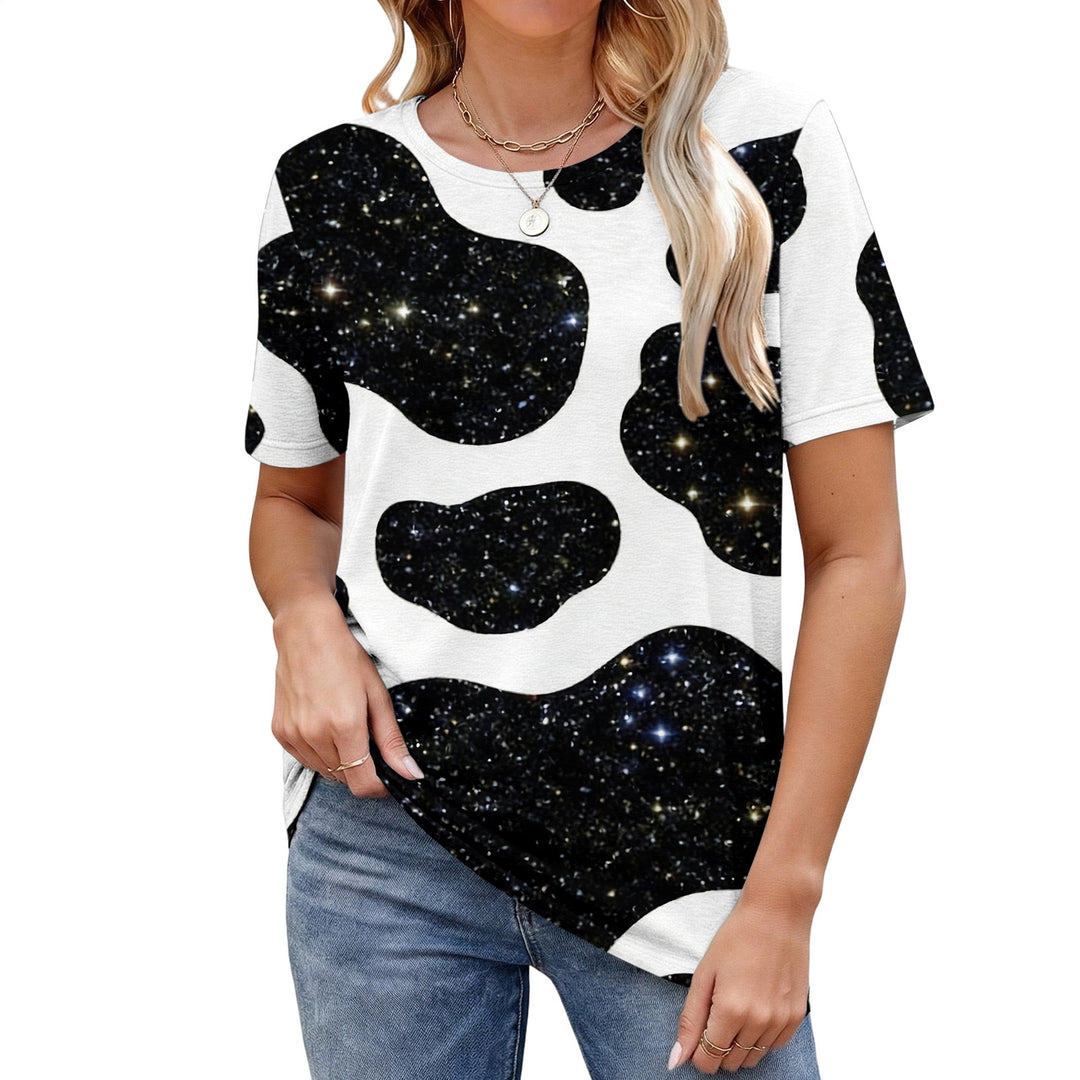 Cow Pattern T Shirt Crew Neck Short Sleeve Basic Tee Shirts Casual Summer Clothes for Vacation Daily Wear responsible