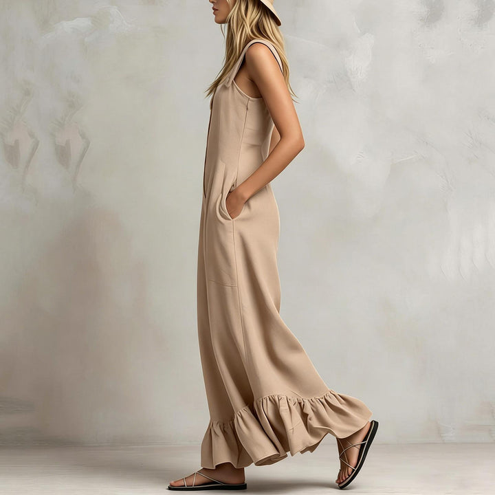 Sleeveless Jumpsuits for Women Ruffle Hems Summer Square Neck Overalls Boho Pant Overalls for Travel Daily chic
