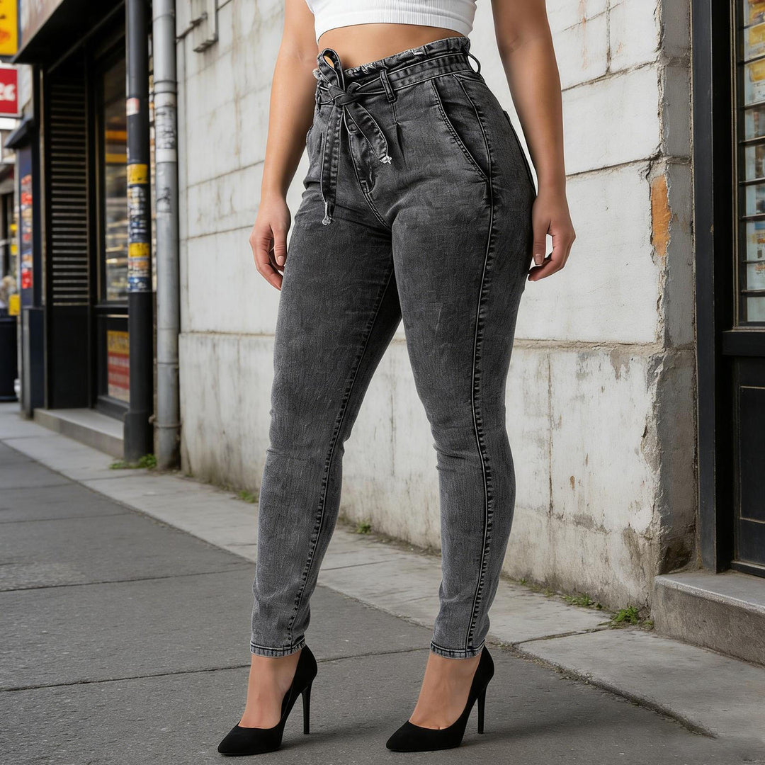 Women Skinny Jeans Mid Rise Tassel Waist Denim Pants Slim Fit Distressed Trendy Trousers for Travel Dating handsome