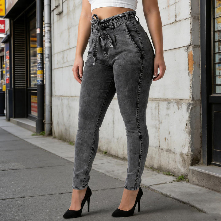 Women Skinny Jeans Mid Rise Tassel Waist Denim Pants Slim Fit Distressed Trendy Trousers for Travel Dating handsome