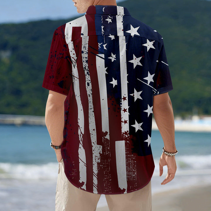 Patriotic Button Up Shirts For Men 250 Years Flag Lapel Short Sleeve Casual Trendy Hawaiian Shirts for Travel respectable