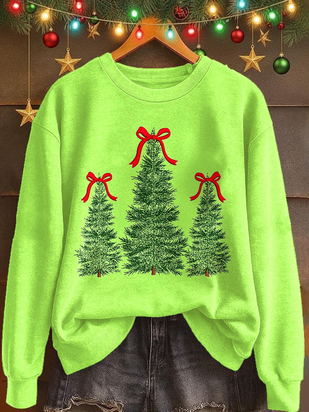 Christmas Tree Print Long Sleeve Casual Top