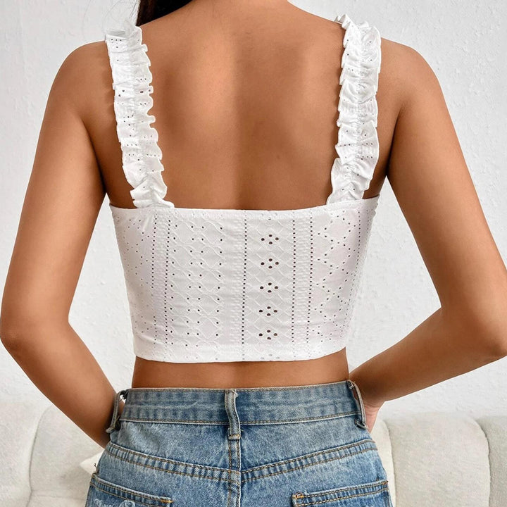Eyelet Tank Tops for Women Ruffle Ruched Sleeveless Square Neck Tie Front Bust Crop Camisole Tops for Travel excellent