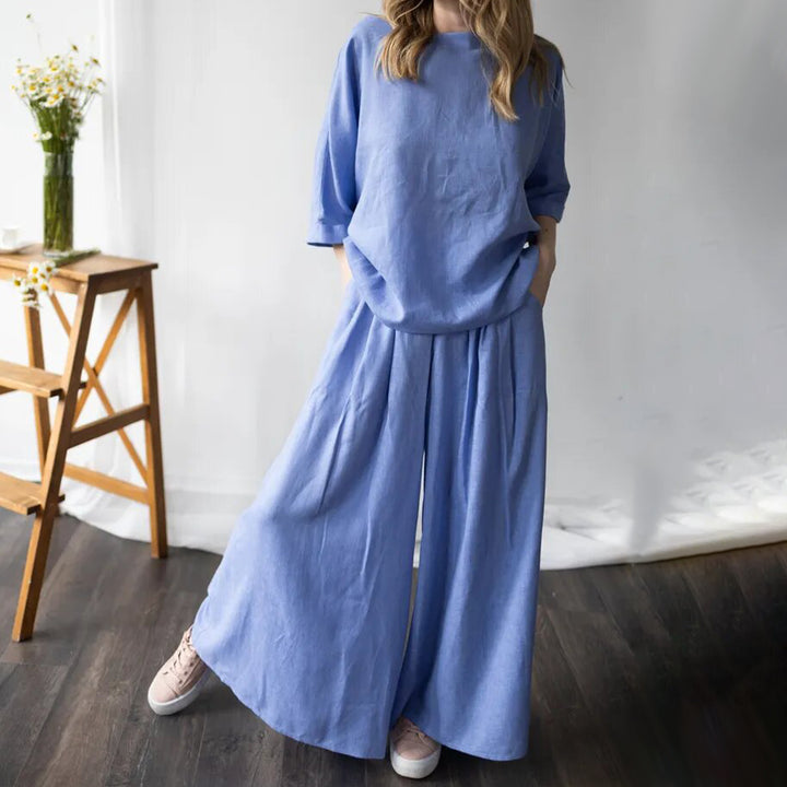Matching Skirt Set Two Piece Linen 3/4 Sleeve Top with Flowy Skirt Summer Lounge Outfits for Going Out Travel delightful
