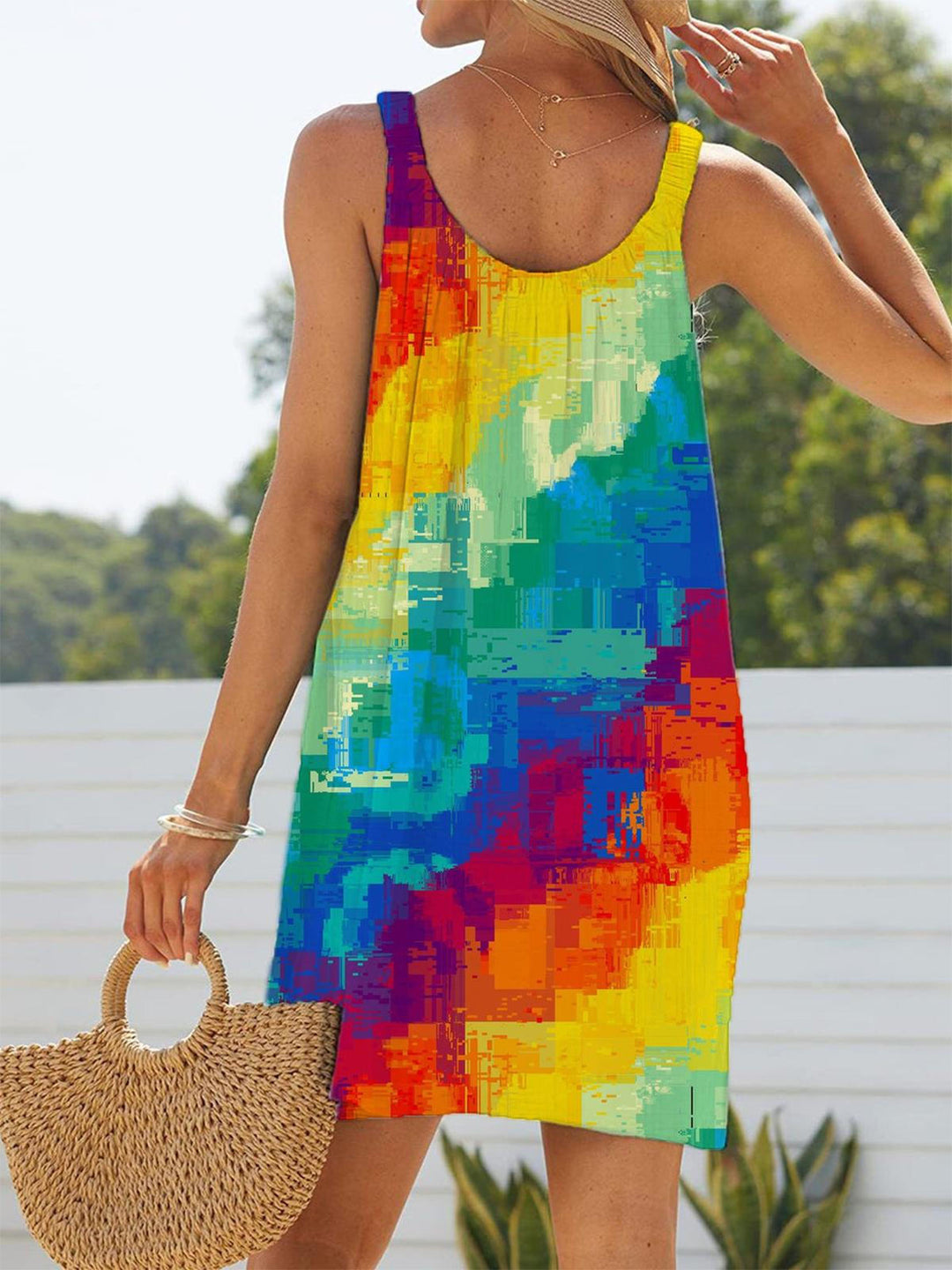 Abstract Color Blocks Print Casual Beach Dress