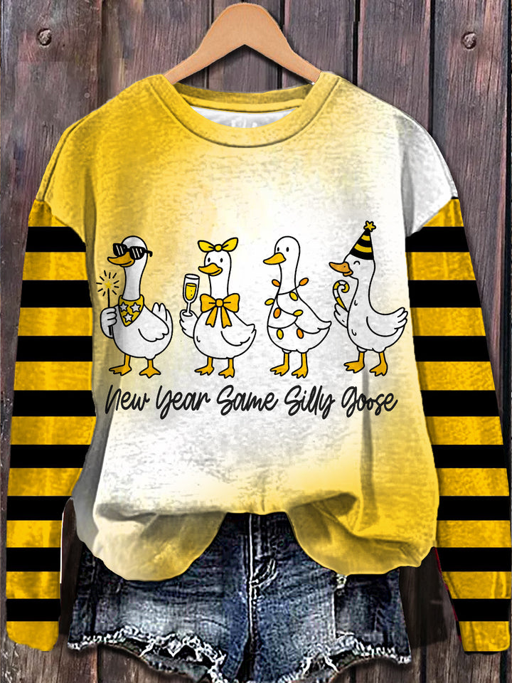 Fun New Year Printed Long Sleeve Casual Top