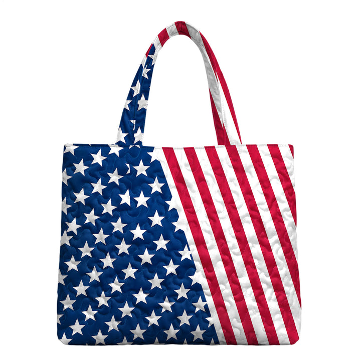Quilted Tote Bag for Women American Flag Patriotic Handbags with Handles Travel Casual Purse for Vacation practical