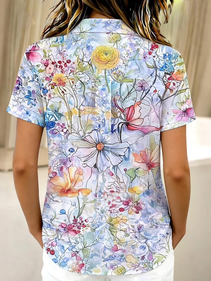 Art Pastel Watercolor Floral Women's Short Sleeve Shirts