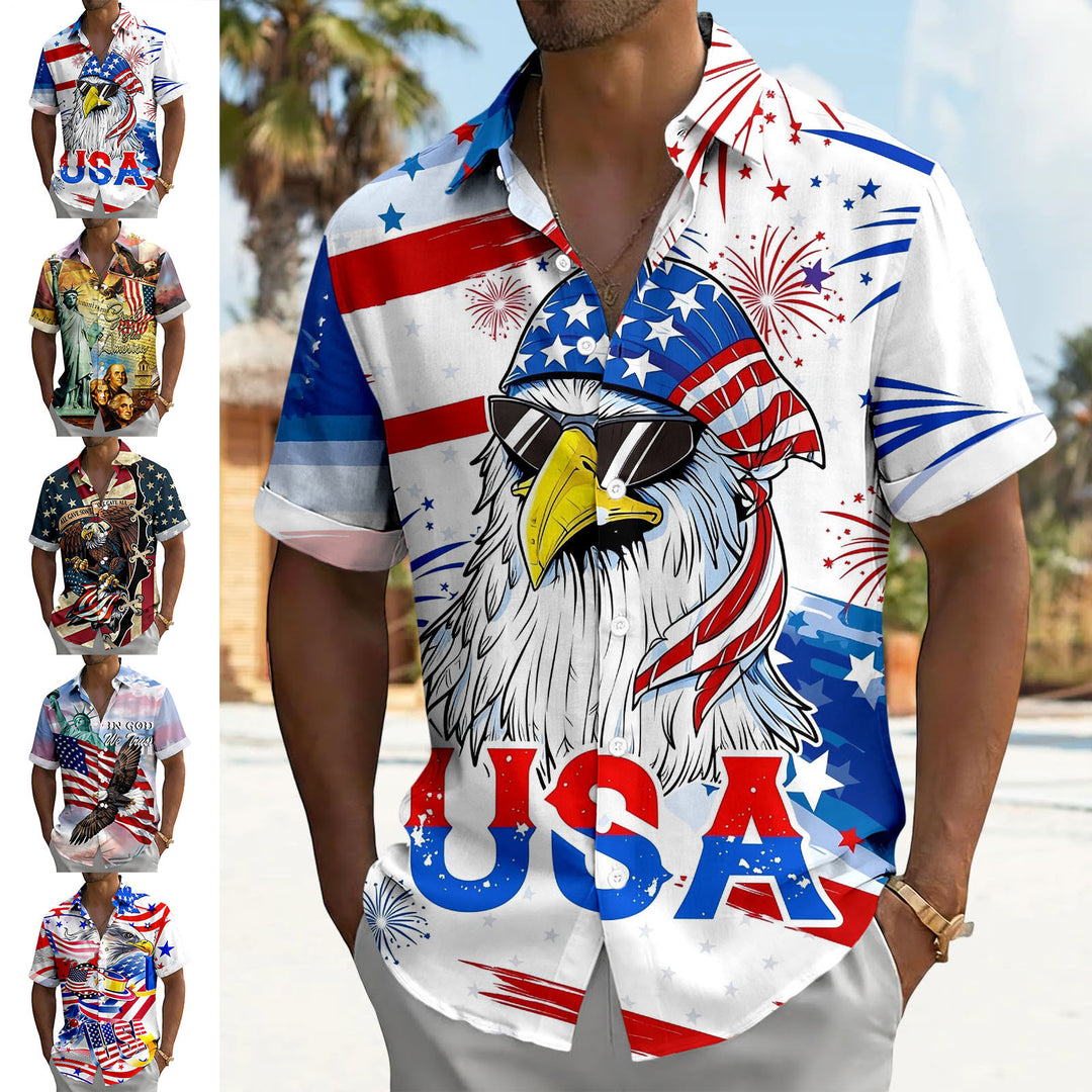 American Flag Button Up Shirt Short Sleeve Eagle American Flag Patriotic Button Down Shirt for Vacation trusted