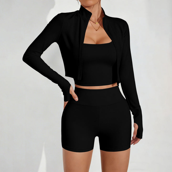 3 Piece Gym Set for Women Quick Dry High Waisted Shorts Crop Top Jacket Yoga Workout Outfit for Gym Daily present