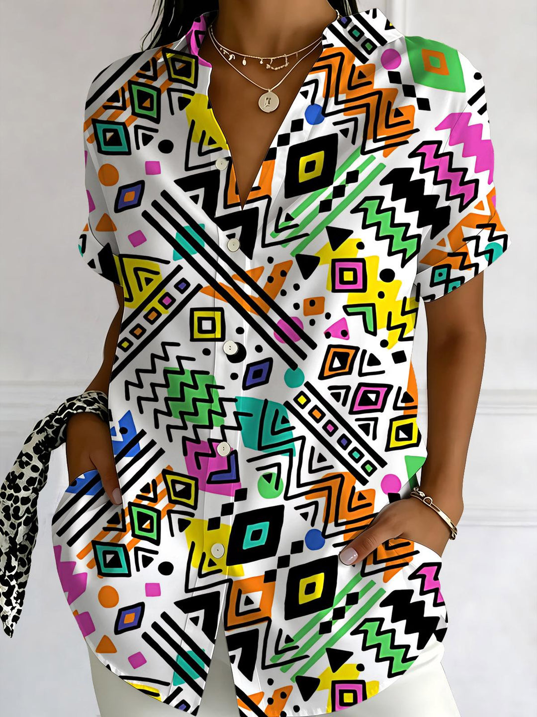 Geometric Print Women's Short Sleeve Shirts