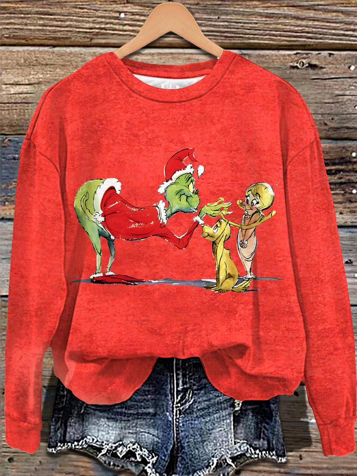 Christmas Funny Grinch Printed Long Sleeve Casual Top