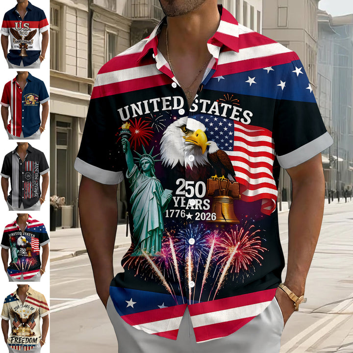 Patriotic Button Up Shirts for Men Flag 250 Years Lapel Short Sleeve Casual Trendy Hawaiian Shirts for Travel useful