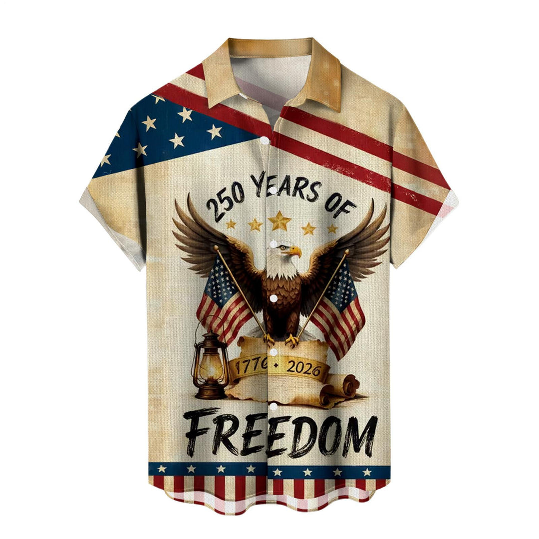 Patriotic Button Up Shirts for Men Flag 250 Years Lapel Short Sleeve Casual Trendy Hawaiian Shirts for Travel useful