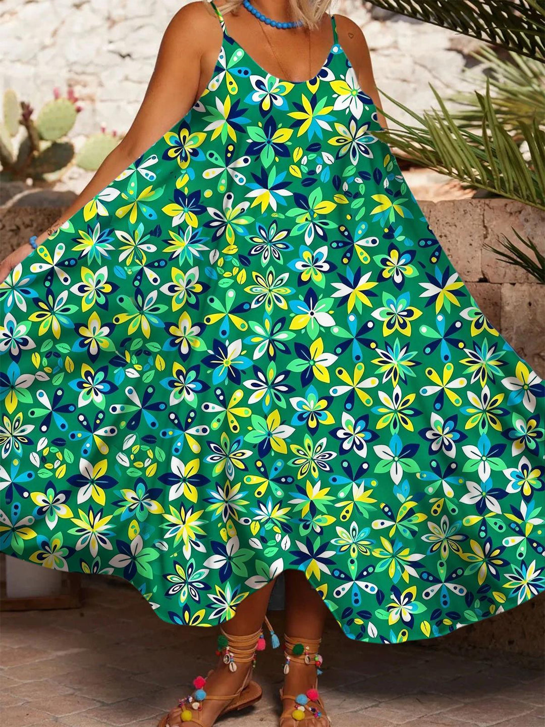 Bohemian Geometric Flower Thin Shoulder Strap Dress