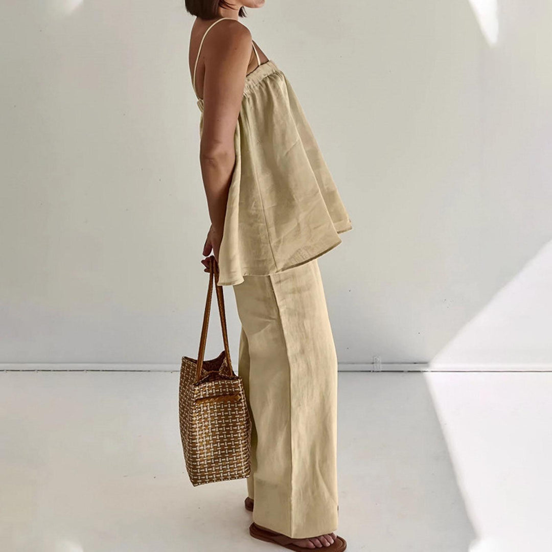 2 Piece Summer Outfits for Women Spaghetti Strap Sleeveless Tank Top Wide Pants Set Casual Outfit for Date outgoing