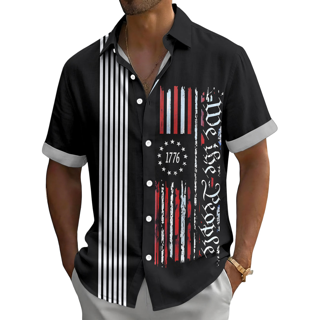Patriotic Button Up Shirts for Men Flag 250 Years Lapel Short Sleeve Casual Trendy Hawaiian Shirts for Travel useful