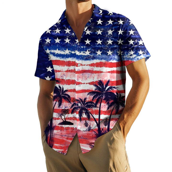 Mens Patriotic Button Down Shirts American Flag Short Sleeve Casual Button Up Hawaiian Shirts for Vacation polite