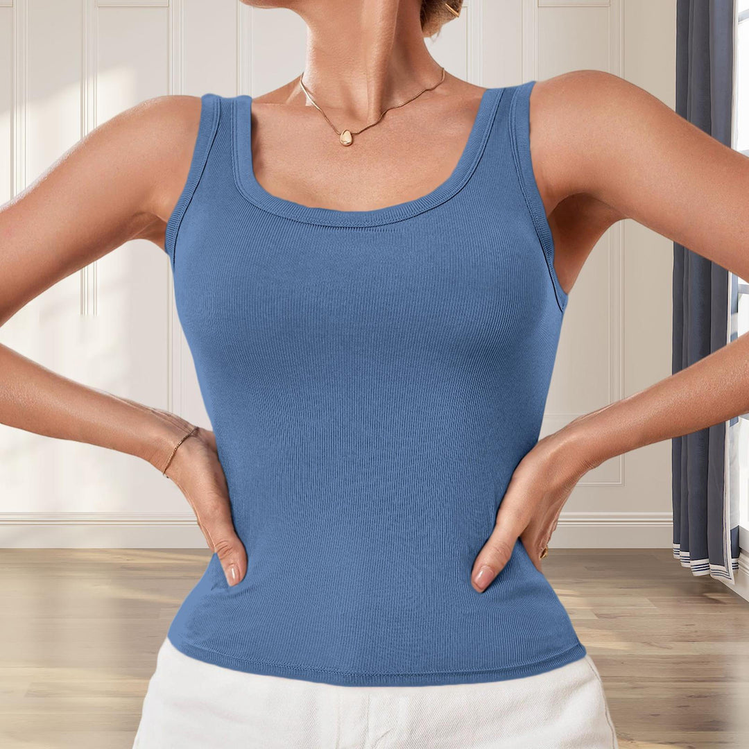 Built in Bra Tank Tops for Women U-Back Summer Sexy Casual Sleeveless Fitted Tank with Removable Pads for Gym welcoming