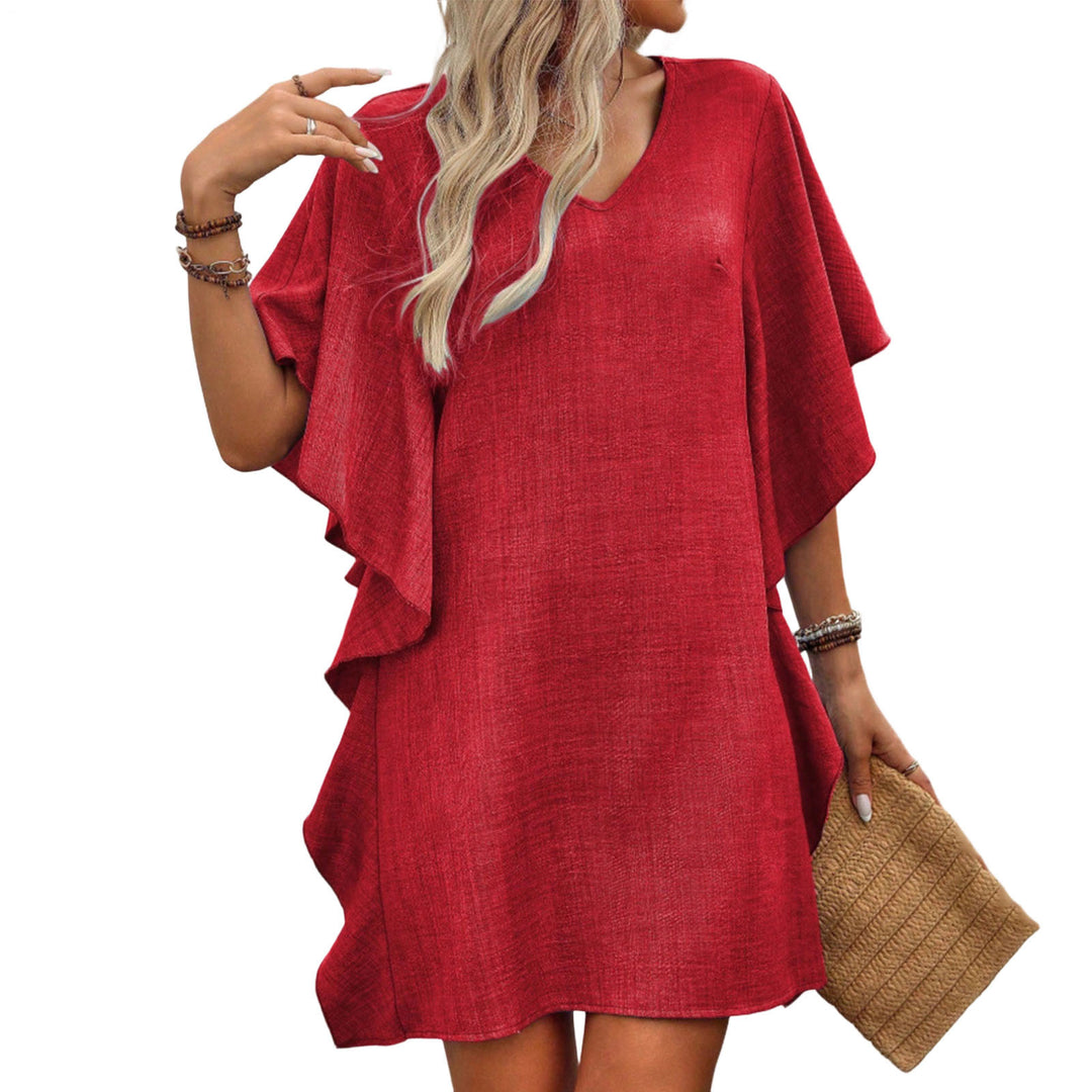 V Neck Ruffle Dress Summer Fashion Ruffle Short Sleeve Casual Shift Dress for Beach Vacation Daily Wear gifts
