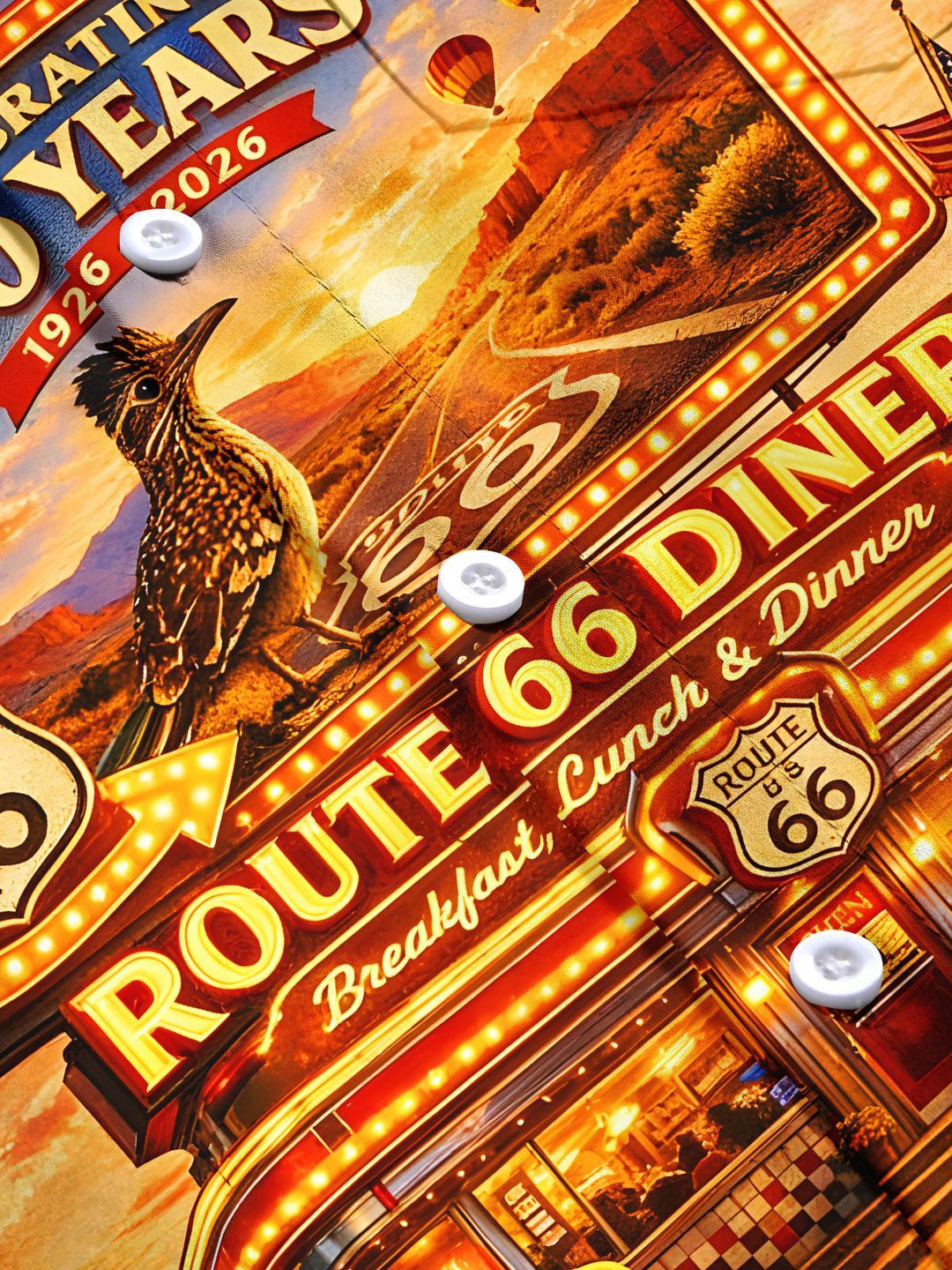 Retro Route 66 Diner Men's Pocket Short Sleeve Shirts
