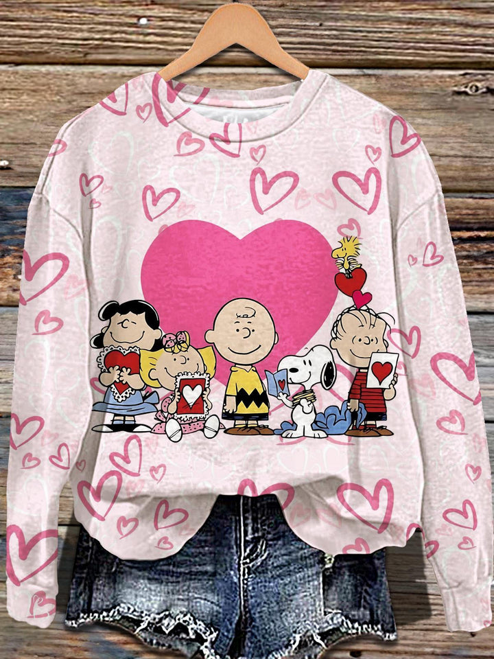 Valentine's Day Snoopy Love Letter Printed Long Sleeve Casual Top