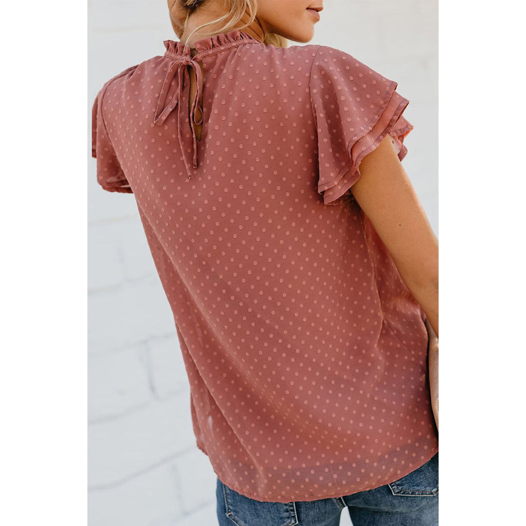 Womens Ruffle Short Sleeve Blouse Dot Smocked Crewneck Summer Flowy Chiffon Shirts Pullover Tops for Travel expedient