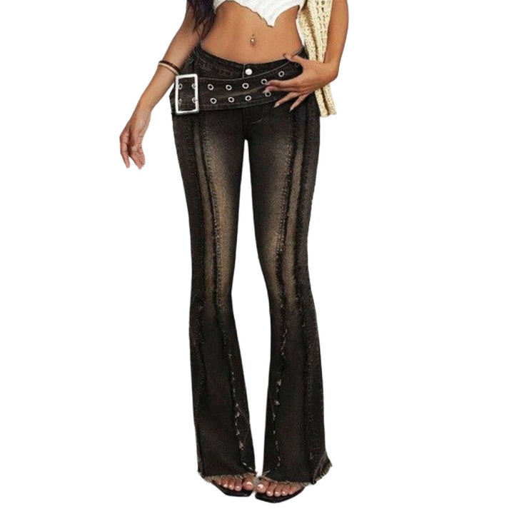 Women Bell Bottom Jeans Low Rise Frayed Hems Denim Pants Retro Flare Jeans Fashion Streetwear for Travel ingenious