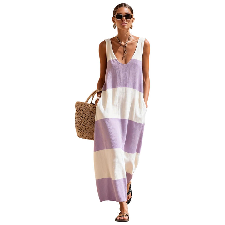 Sleeveless Dress for Women Striped Summer Vacation Beach Cover Up Sleeveless Tank Dress for Travel Dating sturdy