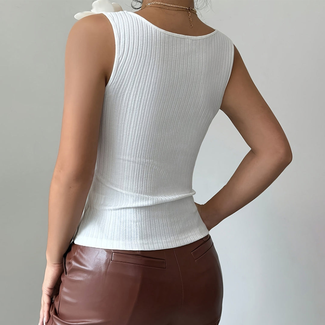 Womens Floral Tank Top Ribbed Knit Summer Sleeveless 3D Flower Top Slim Fit for Vacation Dating Holiday fine