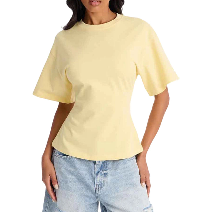 Zipper Back Shirt for Women Back Zipper Crewneck Short Sleeve Cinched Waist Top for Daily Wear Vacation method