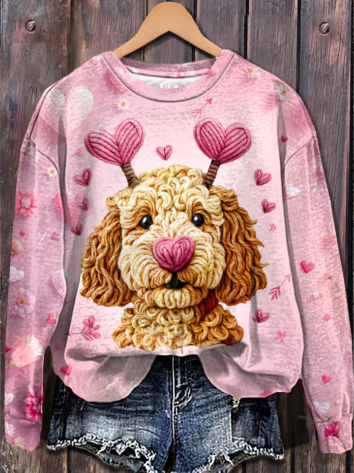Valentine's Day Love Dog Printed Long Sleeve Casual Top