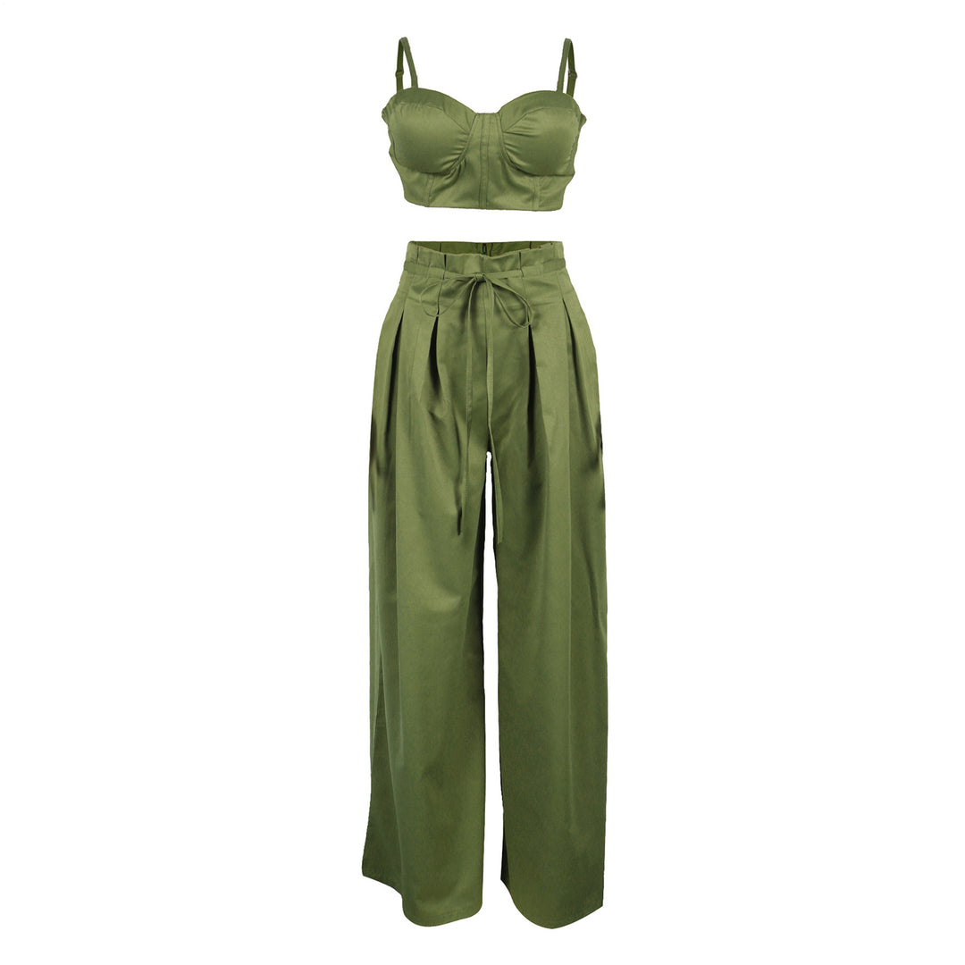 Women's 2 Piece Sets Sleeveless Crop Bustier Tops Wide Leg Casual Trousers with Drawstring for Streetwear premium