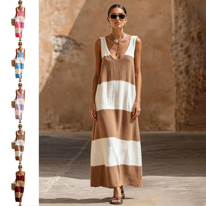 Sleeveless Dress for Women Striped Summer Vacation Beach Cover Up Sleeveless Tank Dress for Travel Dating sturdy