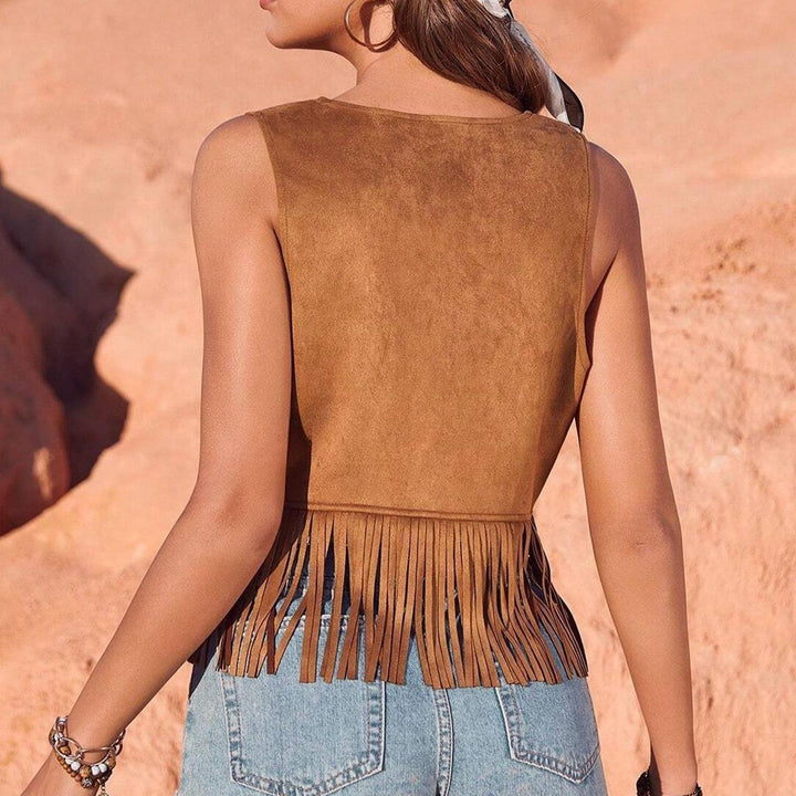 Fringe Vest Women Western Tassel Trim V Neck Sleeveless Western Jacket Gilet Open Front Vest for Travel clean