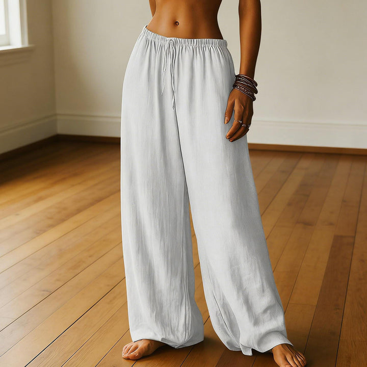 Cotton Wide Leg Pants for Women Drawstring Casual Elastic Waist Pants Flowy Cotton Beach Trousers for Travel charitable