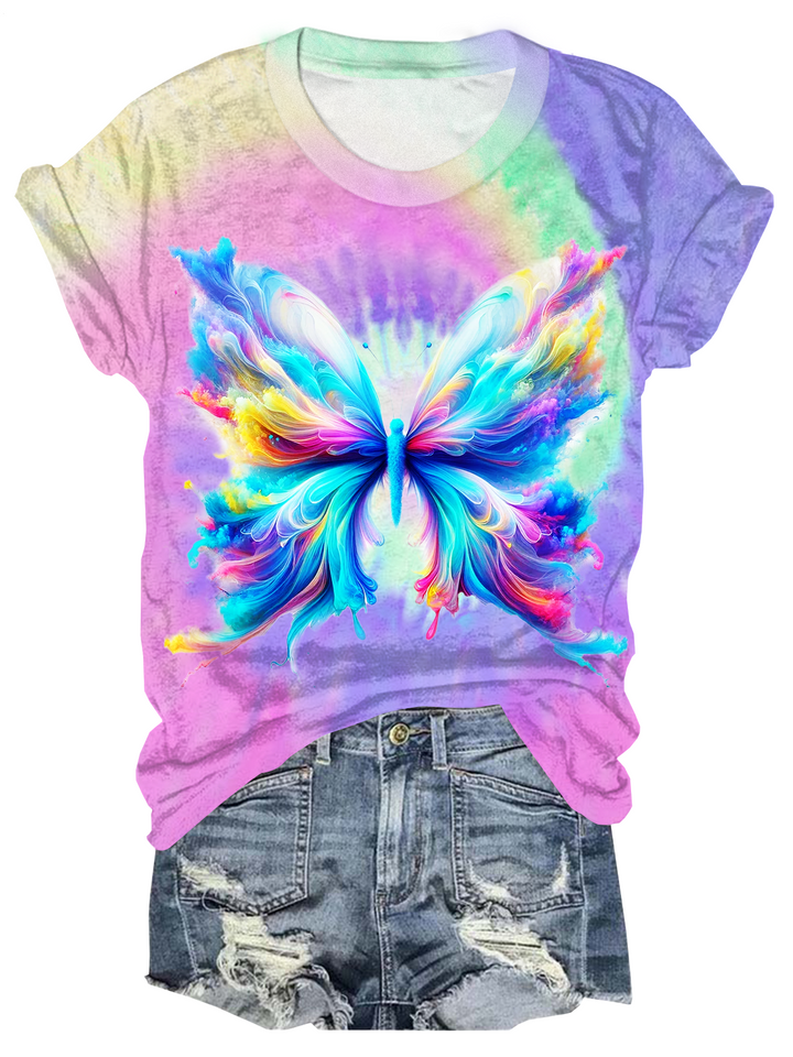 Tie-dye Smoke Butterfly Crew Neck T-shirt