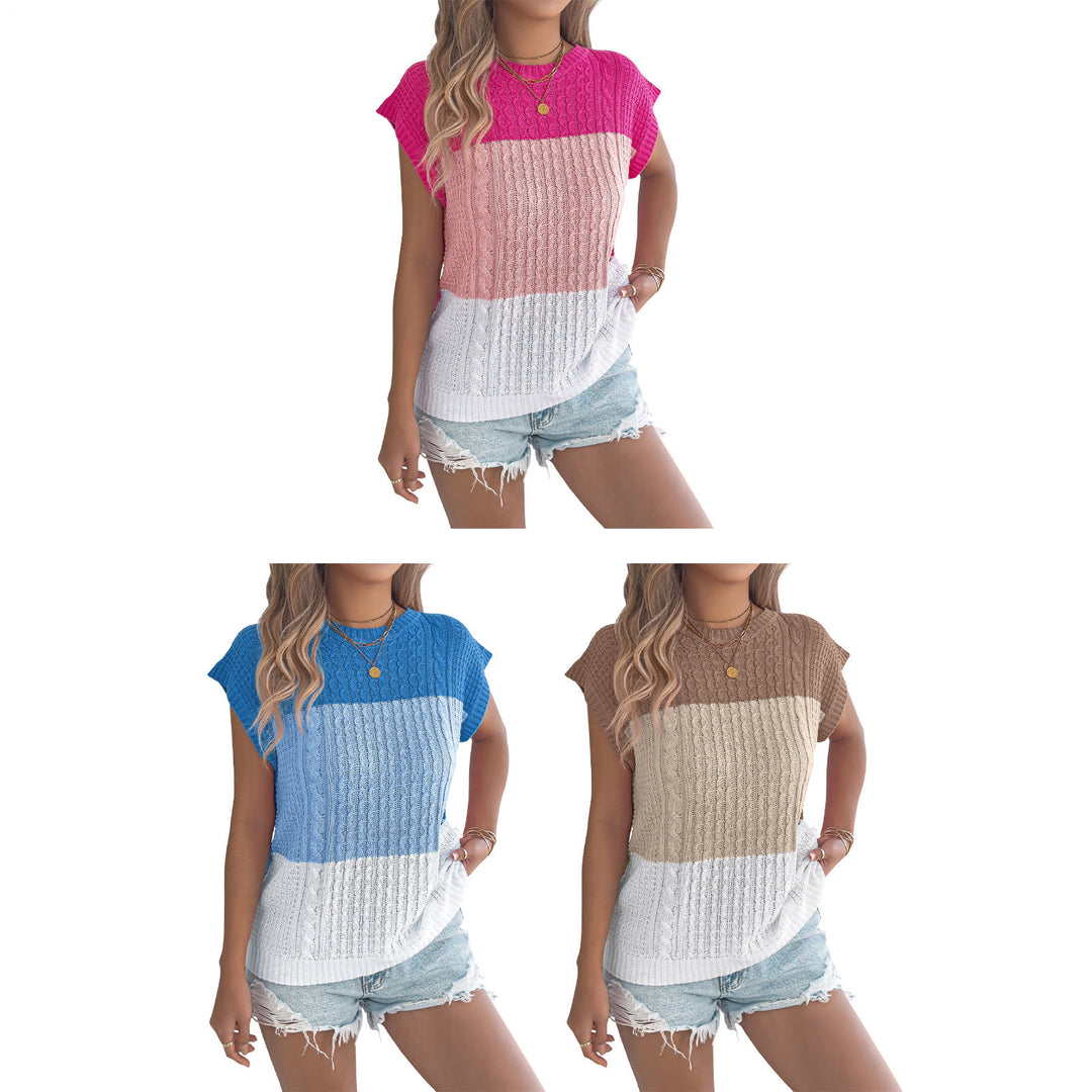 Summer Sweater Vest Color Block Cute Cap Sleeve Knit Tops Summer Vest for Vacation Travel Date Daily Wear gaudily