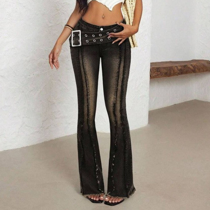 Women Bell Bottom Jeans Low Rise Frayed Hems Denim Pants Retro Flare Jeans Fashion Streetwear for Travel ingenious
