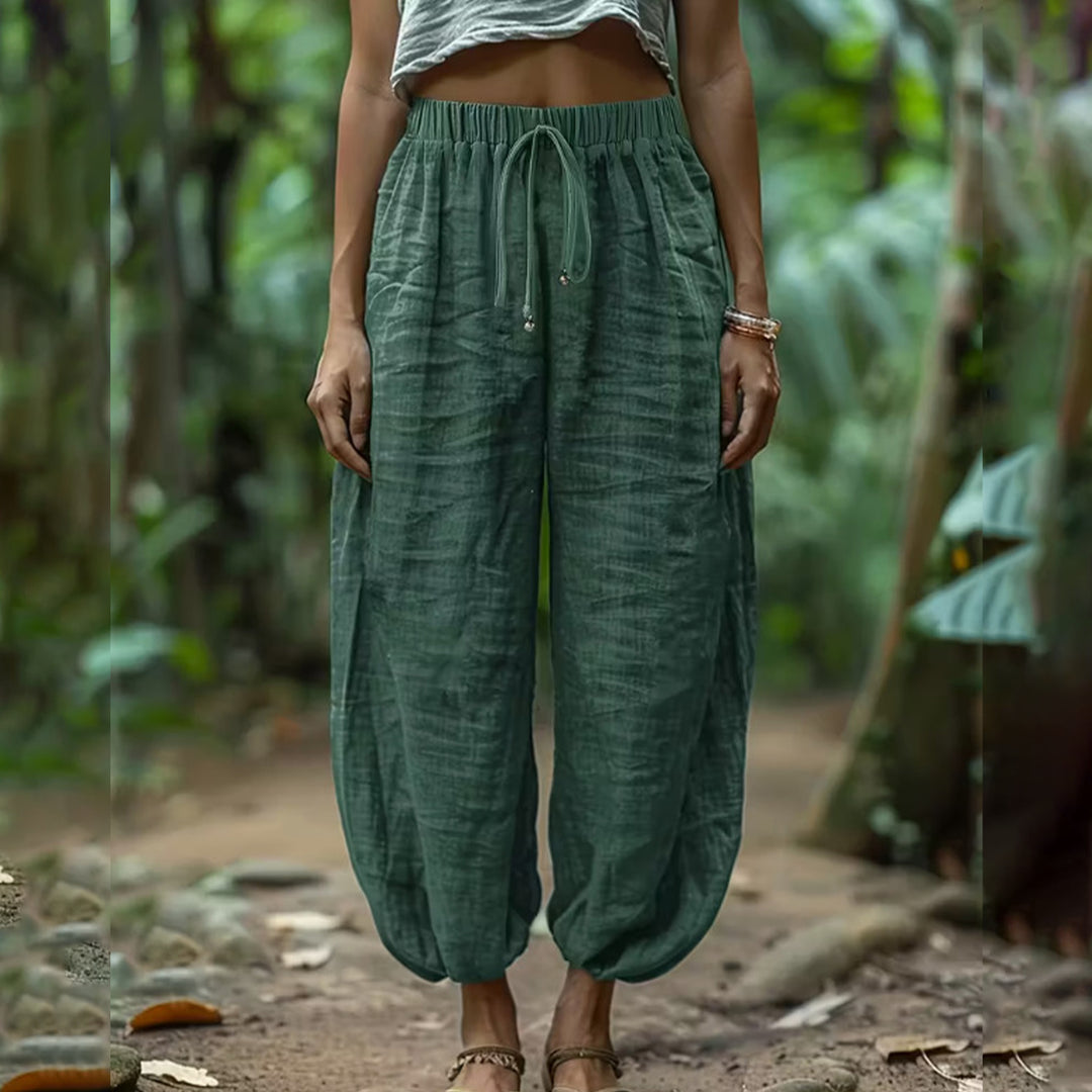 Harem Pants for Women Cotton Summer Boho Slacks with Pockets Lounge Drawstring Pants for Vacation Beach refined