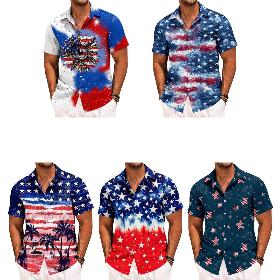 Mens Patriotic Button Down Shirts American Flag Short Sleeve Casual Button Up Hawaiian Shirts for Vacation polite