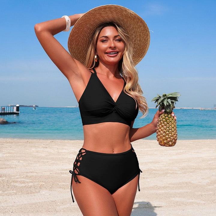 Womens Bikini Swimsuits Twist Front Bikini Swimsuit Sexy V Neck Lace Up Two Piece Bathing Suit for Vacation modern