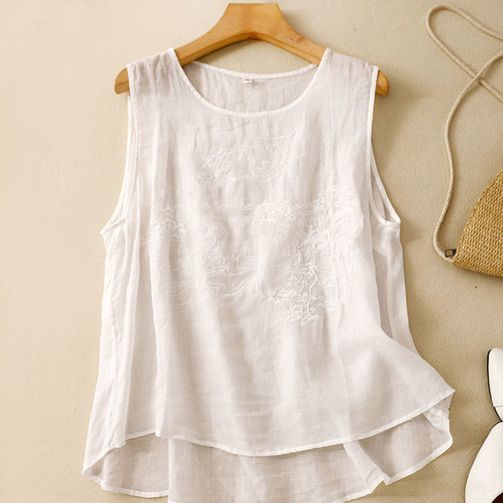 Embroidered Sleeveless Tops for Women Embroidered Summer Sleeveless Shirts Loose Fit Tank Tops for Vacation gifts