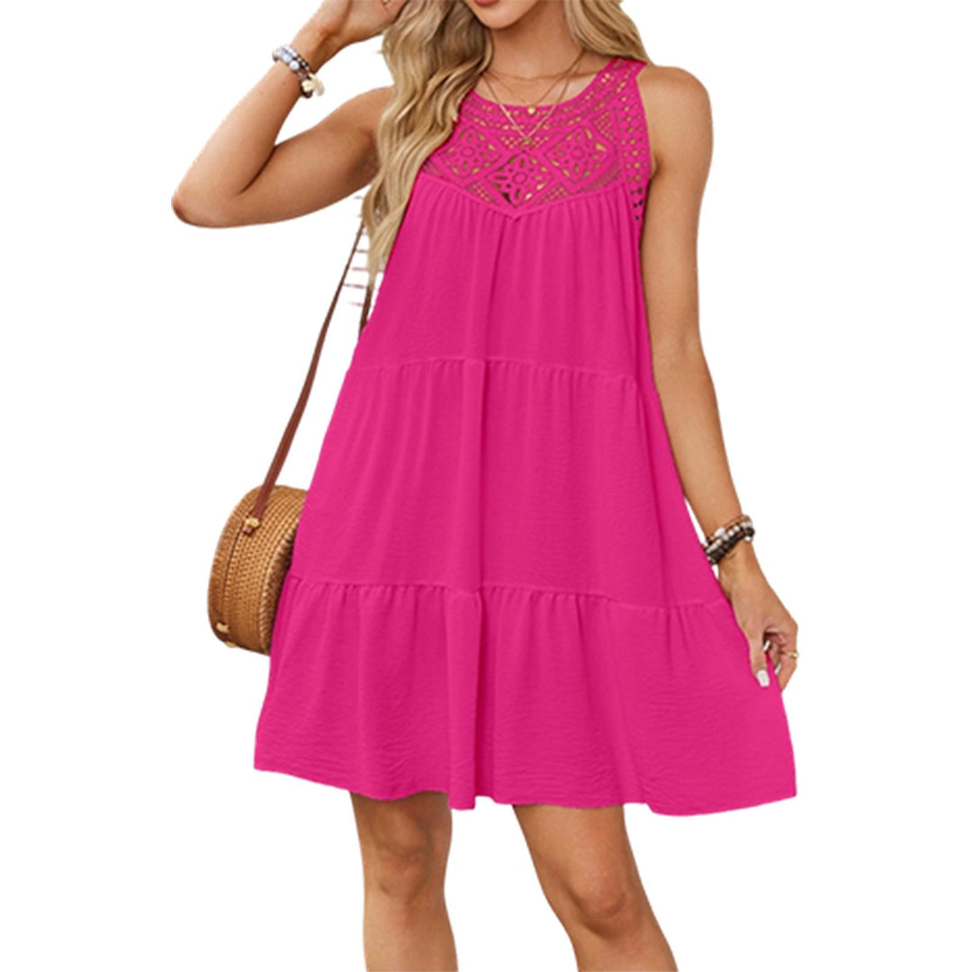 Halter Neck Mini Dress Hollow Out Loose Sleeveless Swing Dresses Summer A Line Sundresses for Daily Wear skilful